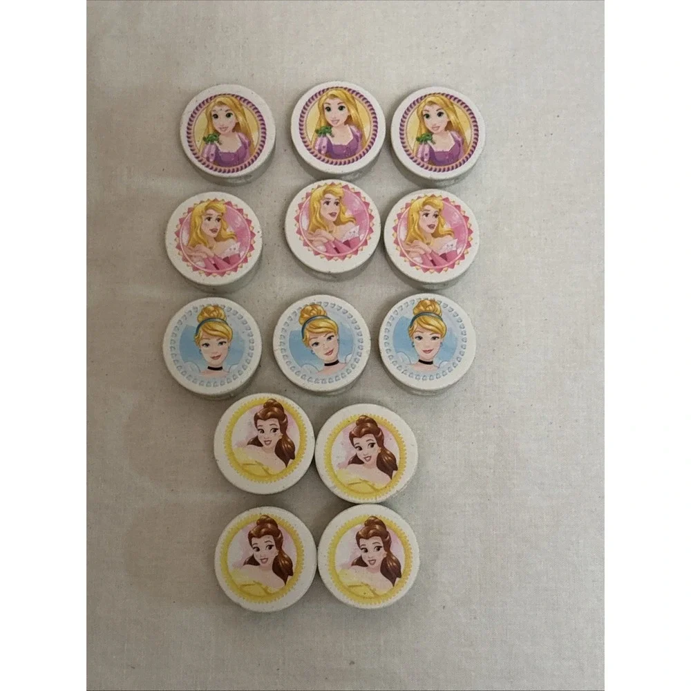 Disney Princess Eraser Lot 13pc Rapunzel Aurora Cinderella Belle Round Multi